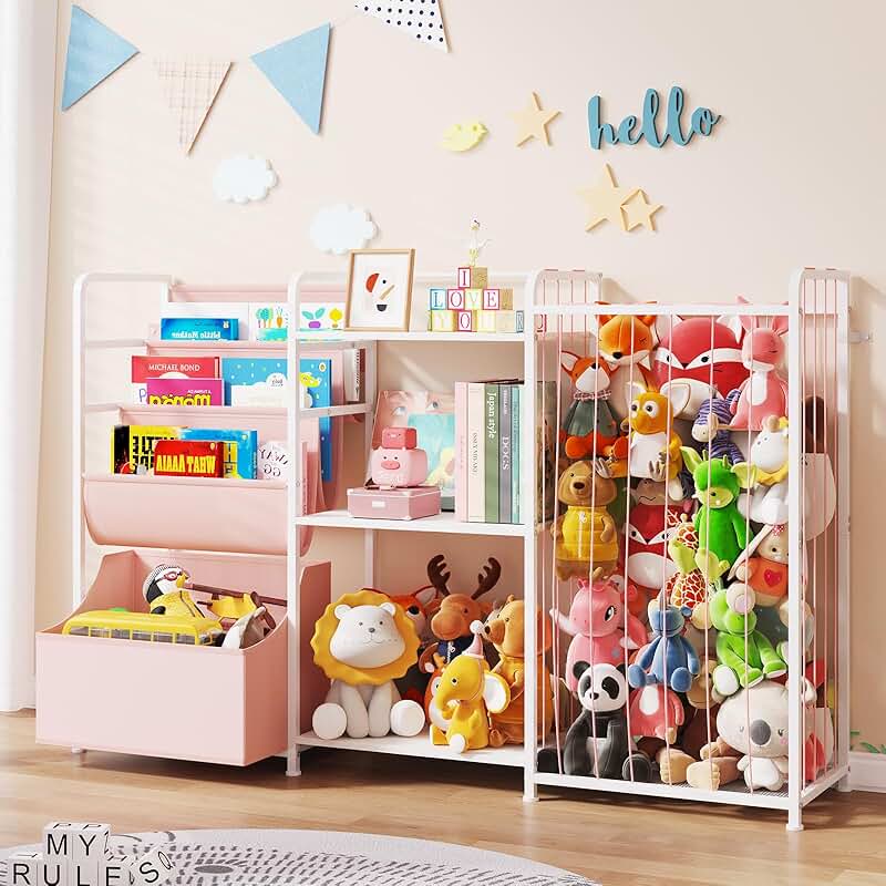 3-in-1 Stuffed Animal Storage and Bookshelf for Kids