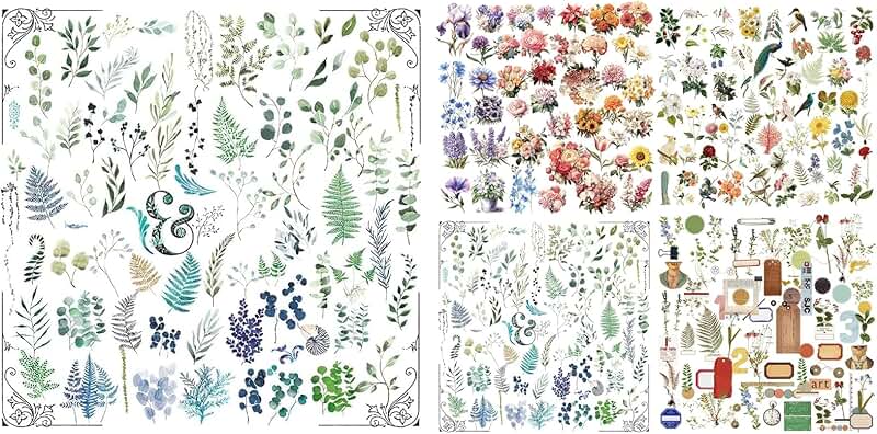 Set of 5 Vintage Eucalyptus and Plant Stickers
