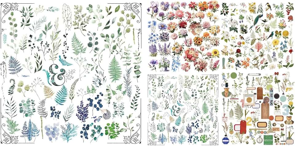 Set of 5 Vintage Eucalyptus and Plant Stickers