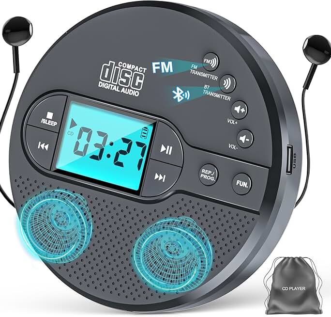 2000mAh Portable CD Player with Bluetooth and LCD Screen