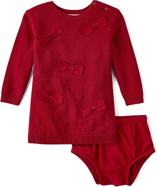 Baby Girl Long Sleeve Sweater Dress and Diaper Cover Set