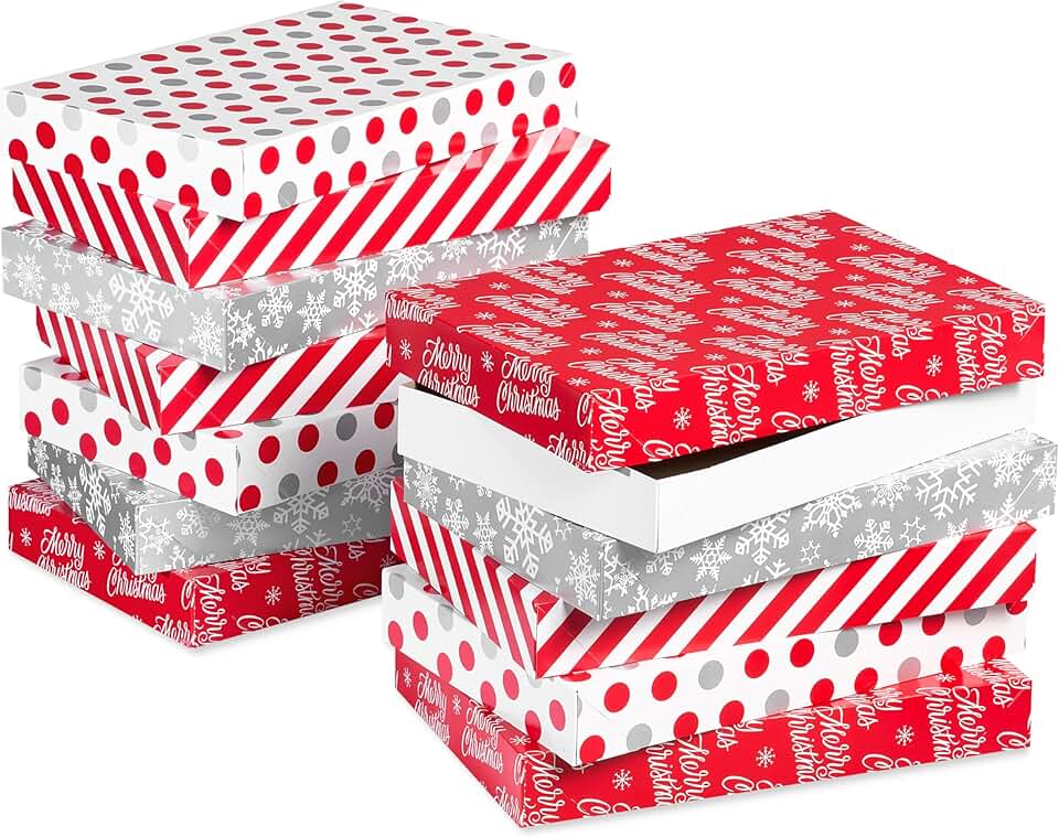Red, White, and Silver Christmas Gift Boxes (12)