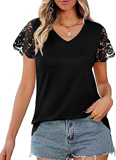 Women's Summer Lace Short Sleeve V-Neck Blouses