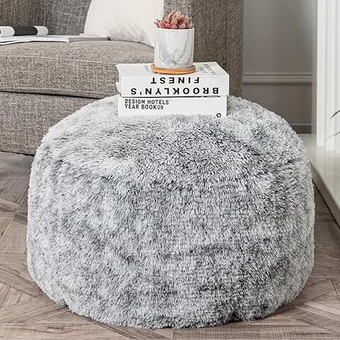 Grey round ottoman foot rest, 20x20x12 inches, foldable, cover only