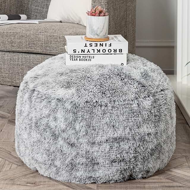 Grey round ottoman foot rest, 20x20x12 inches, foldable, cover only