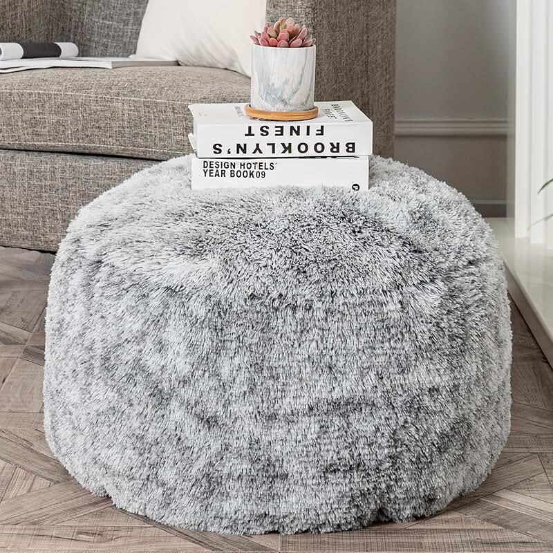 Grey round ottoman foot rest, 20x20x12 inches, foldable, cover only
