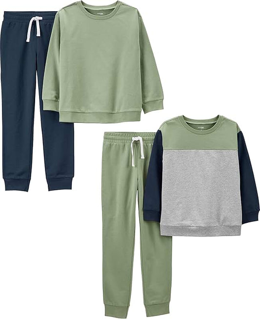 Boys' 4-Piece French Terry Long-Sleeve Shirt and Shorts Set