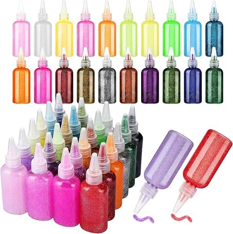 24 Glitter Glue Bottles for Crafts, Neon Metallic Colors
