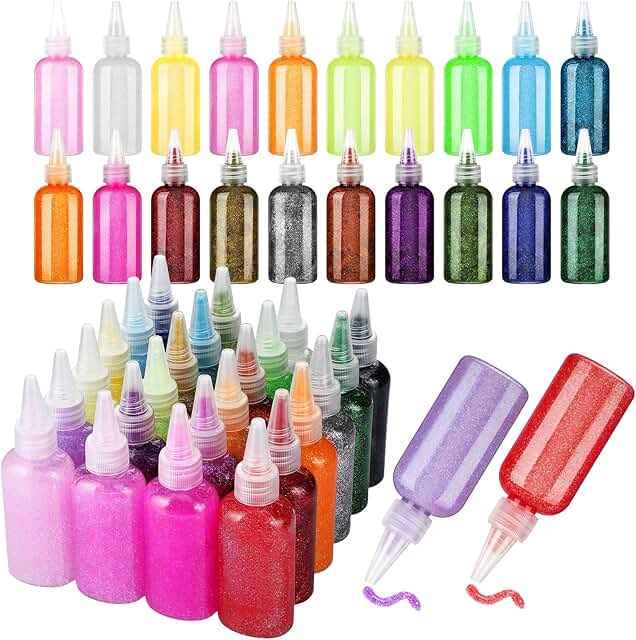 24 Glitter Glue Bottles for Crafts, Neon Metallic Colors