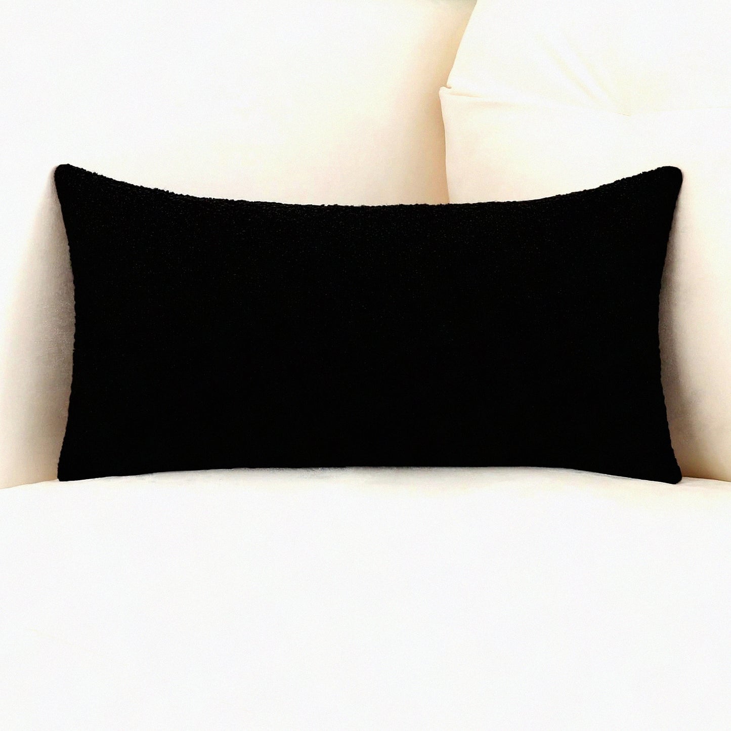 Luxury Black Boucle Lumbar Pillow Cover - Plush Decorative Cushion Case for Sofa - Thick Textured Throw Pillow - 14x36 Inch - Set of 1