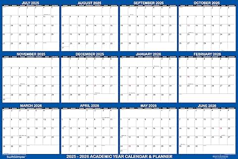 Large 2025-2026 Academic Wall Calendar July to June