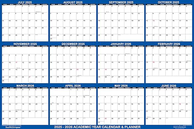 Large 2025-2026 Academic Wall Calendar July to June