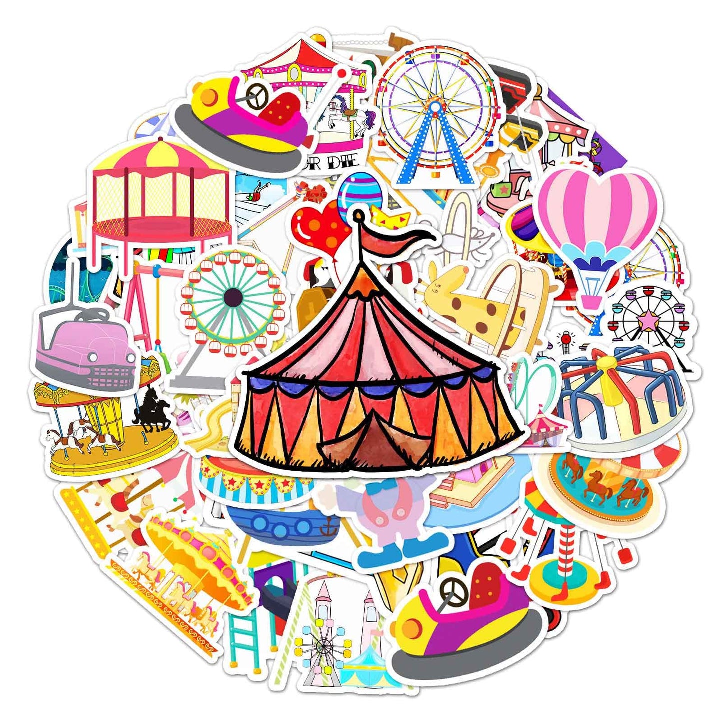 50 Kawaii Amusement Park Stickers for Water Bottles and Laptops