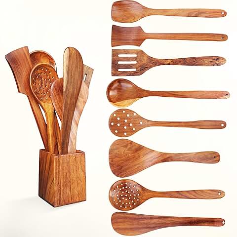 8-Piece Wooden Cooking and Serving Utensil Set