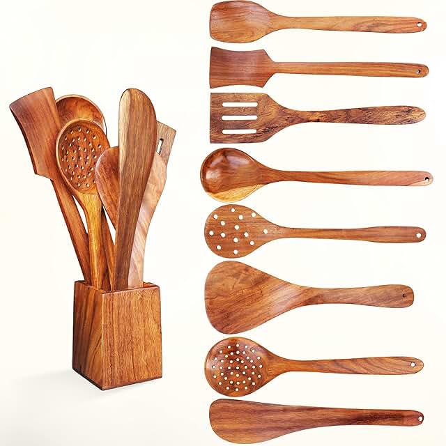 8-Piece Wooden Cooking and Serving Utensil Set