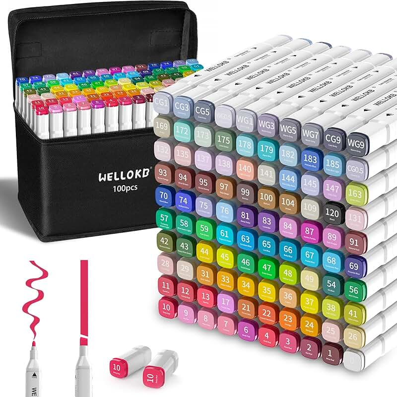 100 Color Dual Tip Alcohol Markers for Art and Drawing