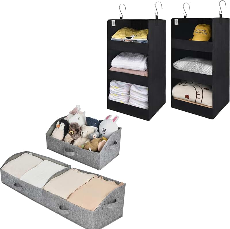 Bundle of 2 Hanging Organizers and 3 Trapezoid Storage Bins