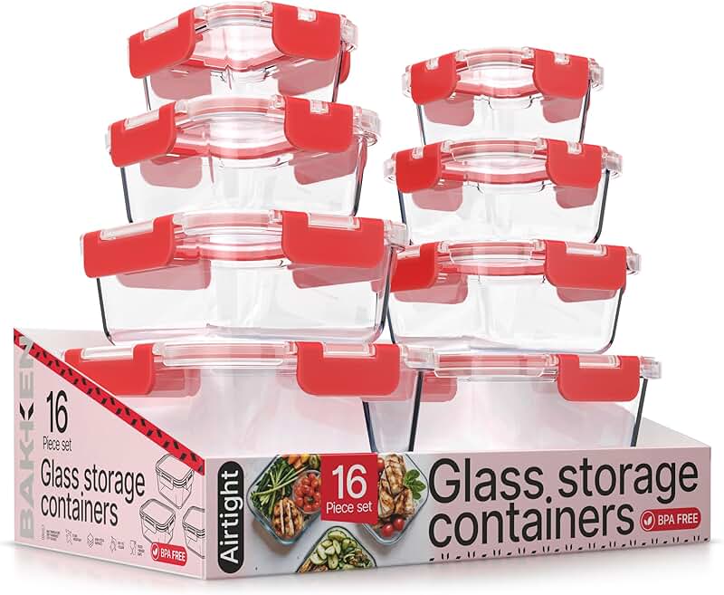 16-piece borosilicate glass food storage containers with lids