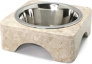 Natural Champagne Marble Pet Food and Water Bowl Set