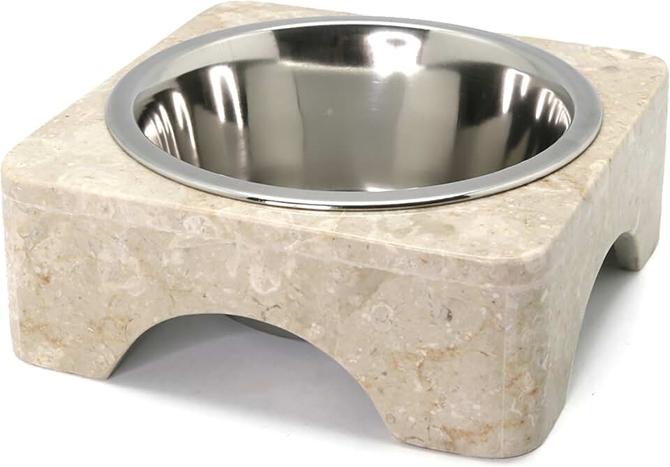 Natural Champagne Marble Pet Food and Water Bowl Set