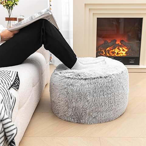 Handmade Gray Floor Pouf Cover, 20x12 Inches
