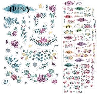 12 Clear Watercolor Monthly Planner Sticker Sheets