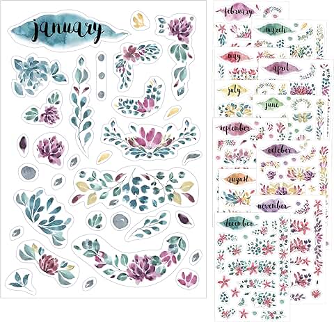 12 Clear Watercolor Monthly Planner Sticker Sheets