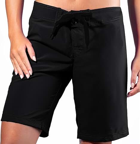 Women's Solid Stretch Boardshorts in Regular and Plus Sizes