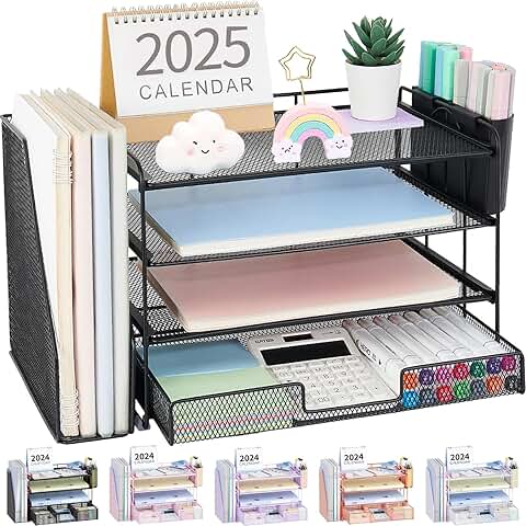 4-Tier Desk Organizer with Drawers and Pen Holders