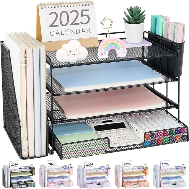 4-Tier Desk Organizer with Drawers and Pen Holders