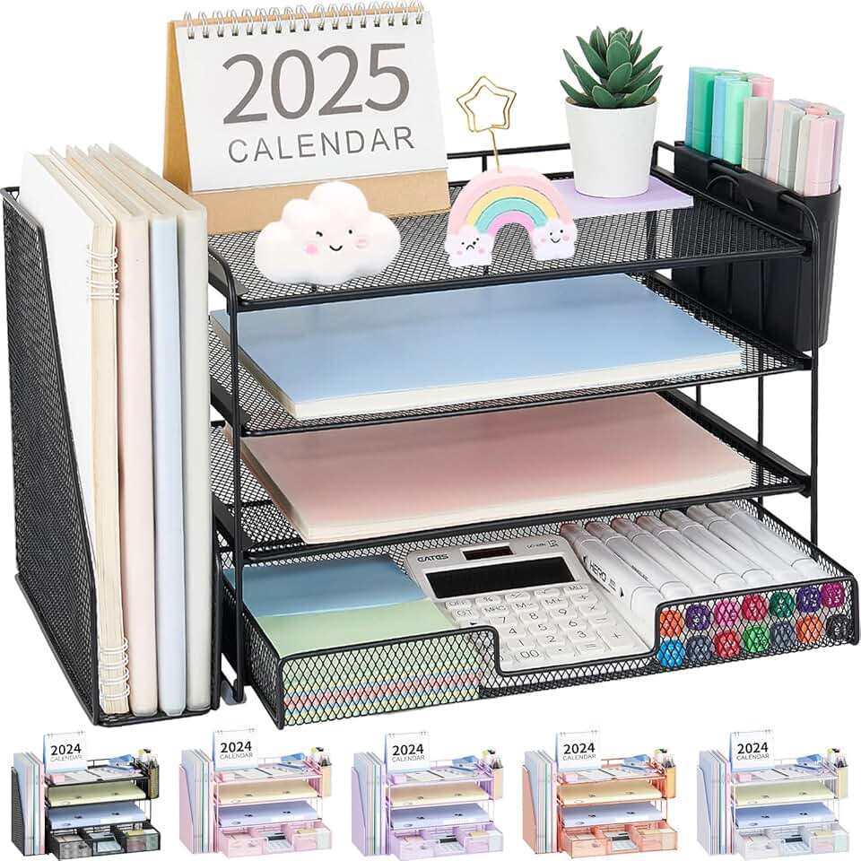 4-Tier Desk Organizer with Drawers and Pen Holders