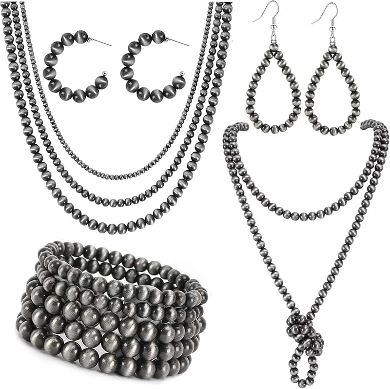 Navajo Pearl Jewelry Set for Women with Necklace, Bracelet, Earrings