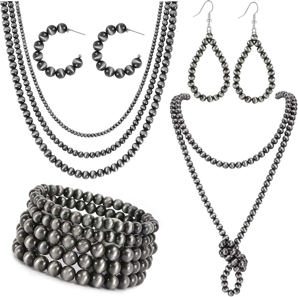 Navajo Pearl Jewelry Set for Women with Necklace, Bracelet, Earrings