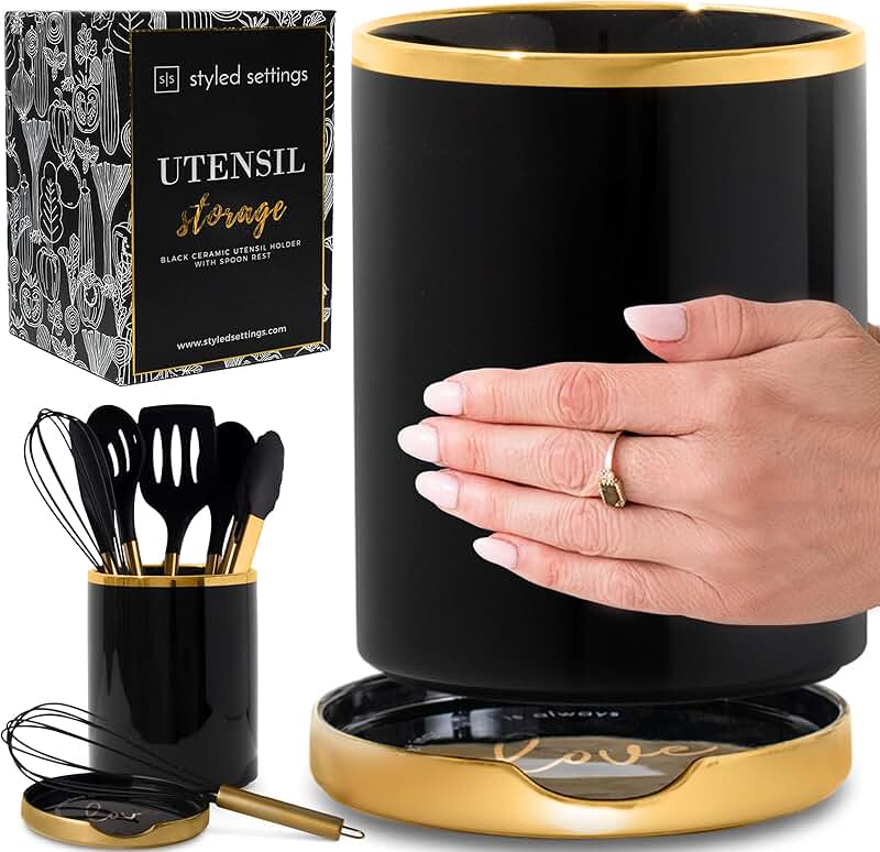 Kitchen Utensil Set with Holder and Wooden Spoons