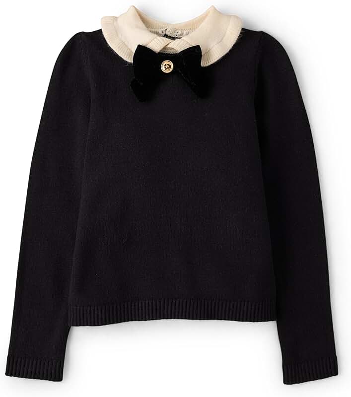 Girls' Toddler Long Sleeve Collared Sweater, Black, 18-24 Months