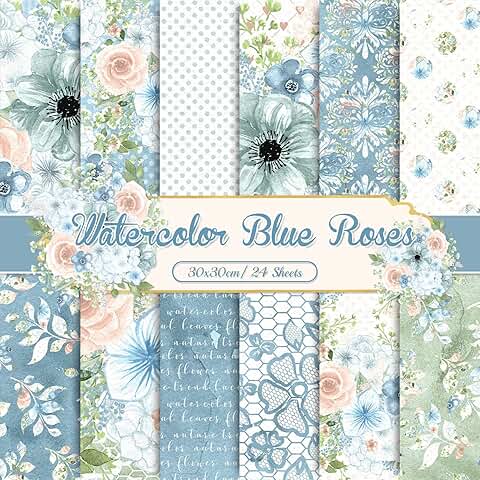 24 Blue Floral Pattern Scrapbook Papers 30x30cm
