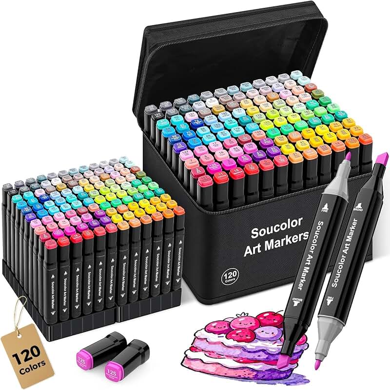 120-Color Alcohol Markers with Case and Holders