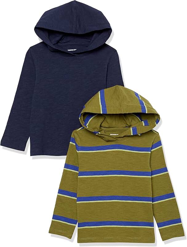 Lightweight Long-Sleeve Hooded T-Shirts for Boys and Toddlers (2 Pack)