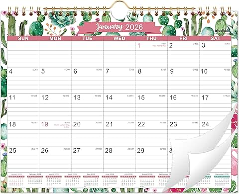 2026 Wall Calendar with Julian Dates and Ruled Blocks