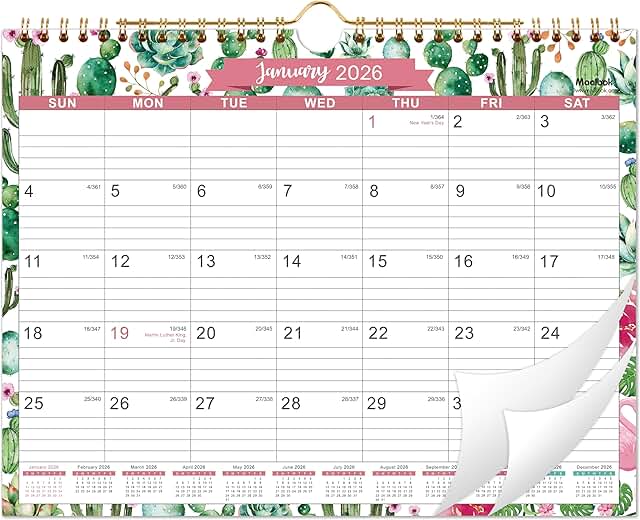 2026 Wall Calendar with Julian Dates and Ruled Blocks