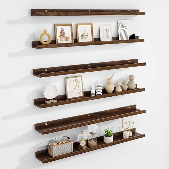 Set of 6 Walnut Wall-Mounted Floating Shelves
