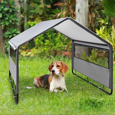 Outdoor Dog Shelter with Waterproof Roof and Mesh Windows