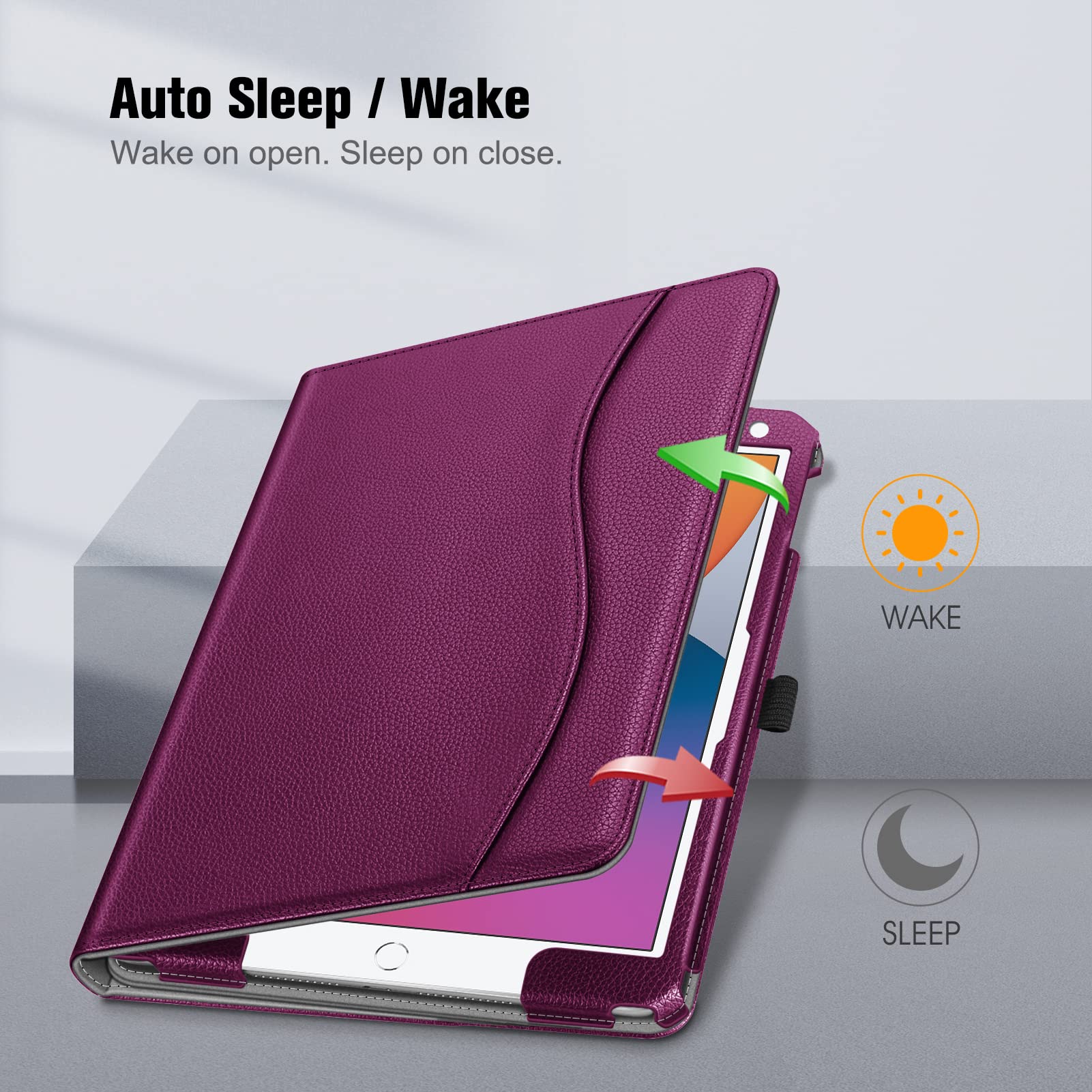 Case for iPad 9th / 8th / 7th Generation (2021/2020/2019) 10.2 Inch - [Corner Protection] Multi-Angle Viewing Stand Cover with Pocket & Pencil Holder, Auto Sleep Wake, Purple