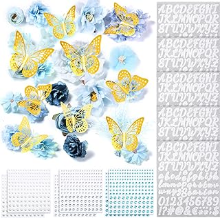 DIY Handcraft Decorations Kit with Flowers, Butterflies, Rhinestones, and Letters