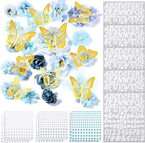 DIY Handcraft Decorations Kit with Flowers, Butterflies, Rhinestones, and Letters