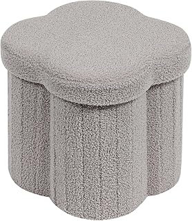 Flower-Shaped Storage Ottoman Cube in Grey