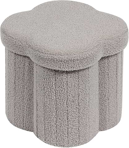Flower-Shaped Storage Ottoman Cube in Grey