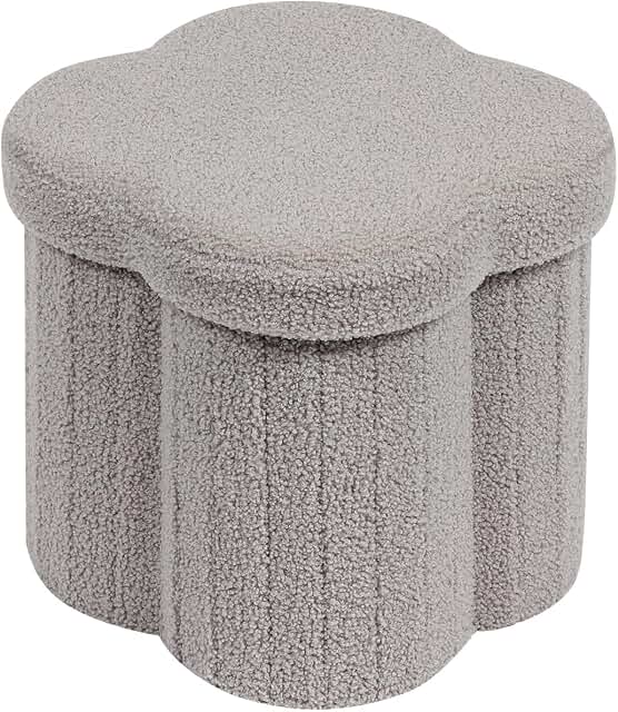 Flower-Shaped Storage Ottoman Cube in Grey