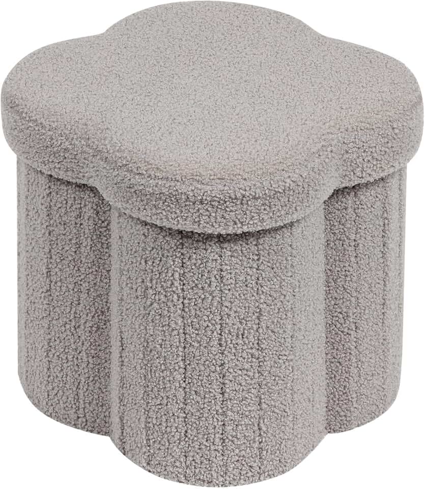 Flower-Shaped Storage Ottoman Cube in Grey