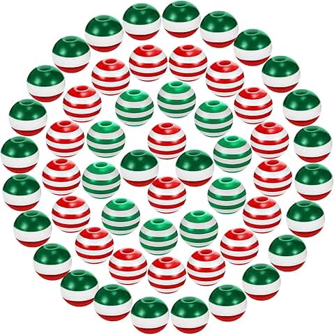 900 Pieces Assorted Red and Green Stripe Beads for Jewelry Making